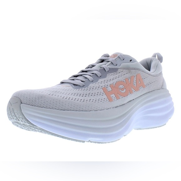 Hoka One One Bondi 8 Women's Running Shoes Light Grey Rose Gold Size 11B